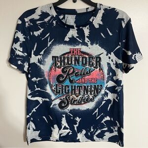 Women's Garth Brooks Thunder Rolls Bleach Dyed‎ Short Sleeve Tshirt Blue Size XL